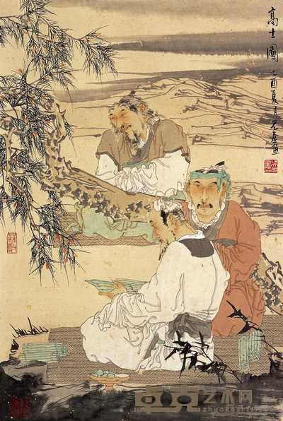 吴元奎 乙酉(2005年)作 高士图 镜心 65.5×43.5cm